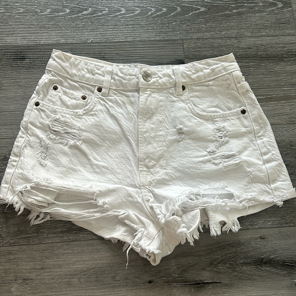 High Waisted White Denim Shorts